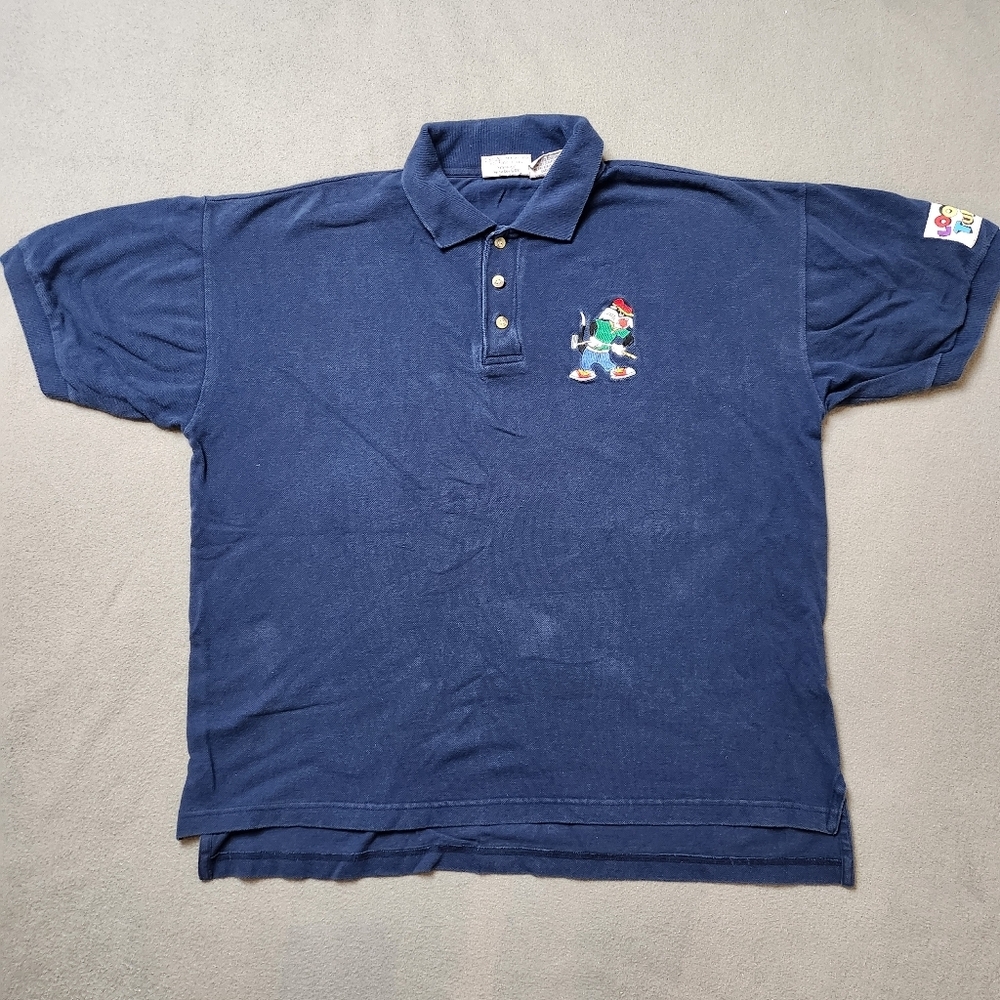 Warner Bros Loony Tunes Embroidery. Navy Blue Short Sleeve Shirt 90s Vintage